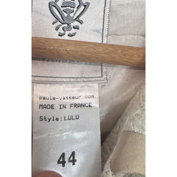 Paule Vasseur Lulu Beige Tweed Beaded Floral Blazer Silk Jacket Formal 44/ 12 US - Picture 10 of 11